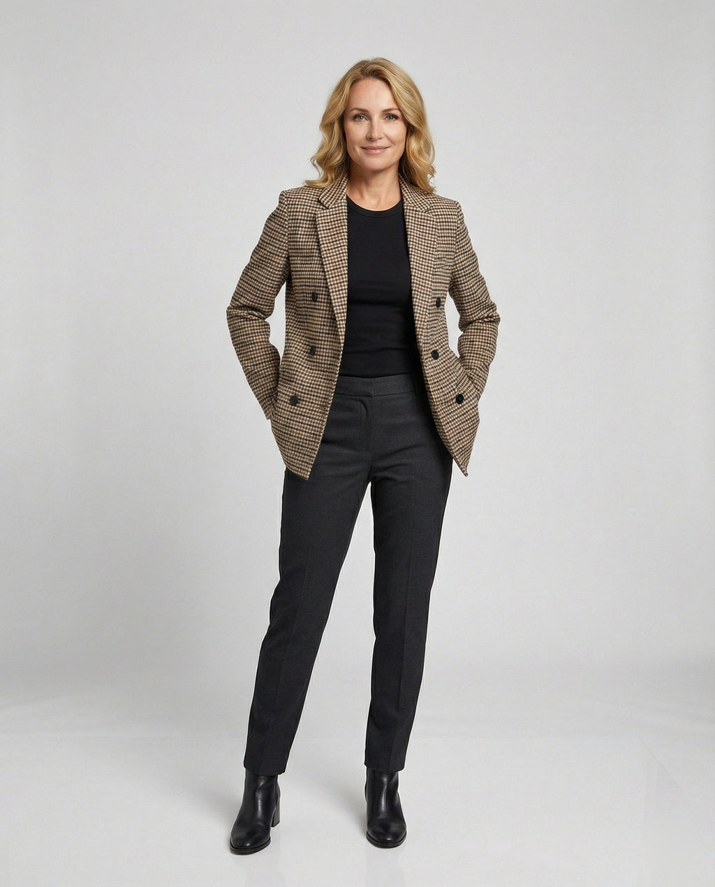 Women's Plaid Double-Breasted Blazer
