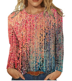Women's Elegant Long-Sleeve Shirt with Graphic Gradient and Button Details