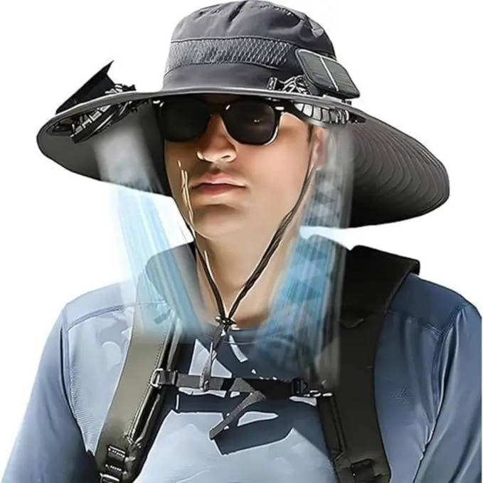 Outdoor Wide Brim Sun Hat with 2 Solar Fans