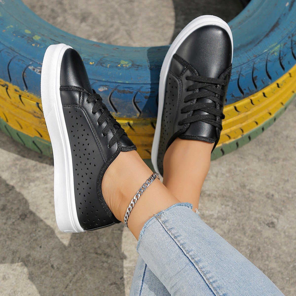Beige Lace-Up Sneakers