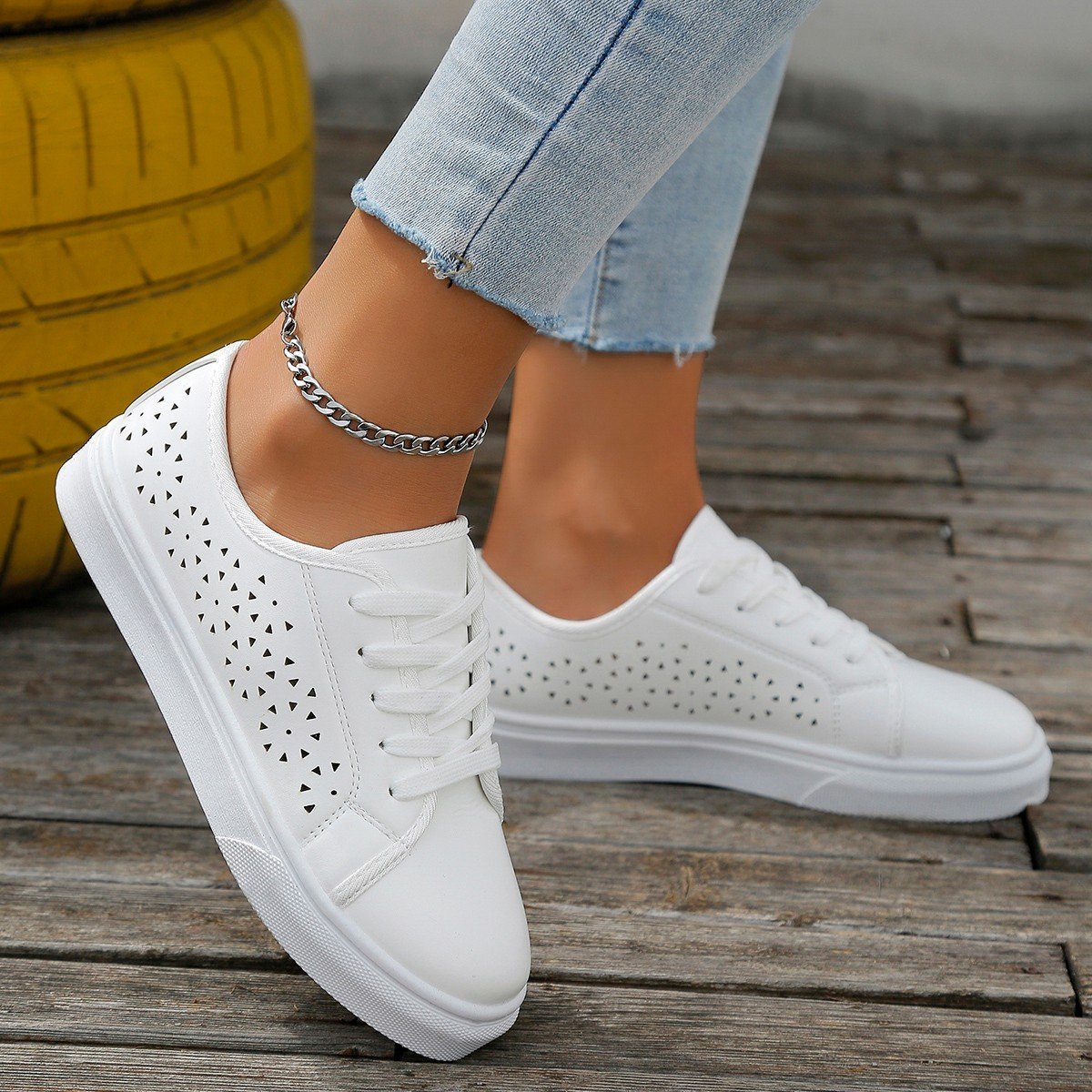 Beige Lace-Up Sneakers