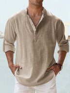 Men's Long-Sleeve Casual Shirt with Stand-up Collar