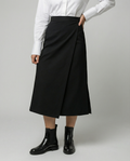 Women's Black Satin Midi Skirt with Side Slit