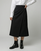 Women's Black Satin Midi Skirt with Side Slit