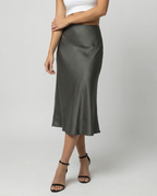 Women's Elegant Satin Midi Skirt with Flowing Cut and High Waist