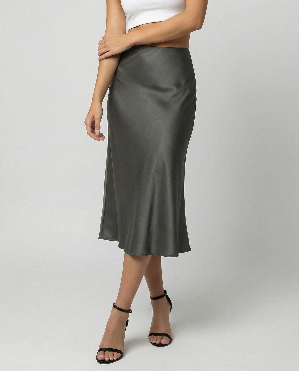 Women's Elegant Satin Midi Skirt with Flowing Cut and High Waist