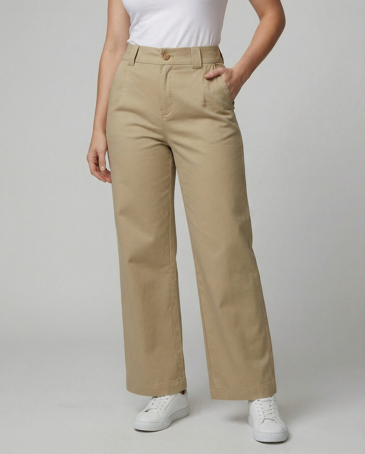 Women's High-Waisted Wide-Leg Pants with Fabric Belt