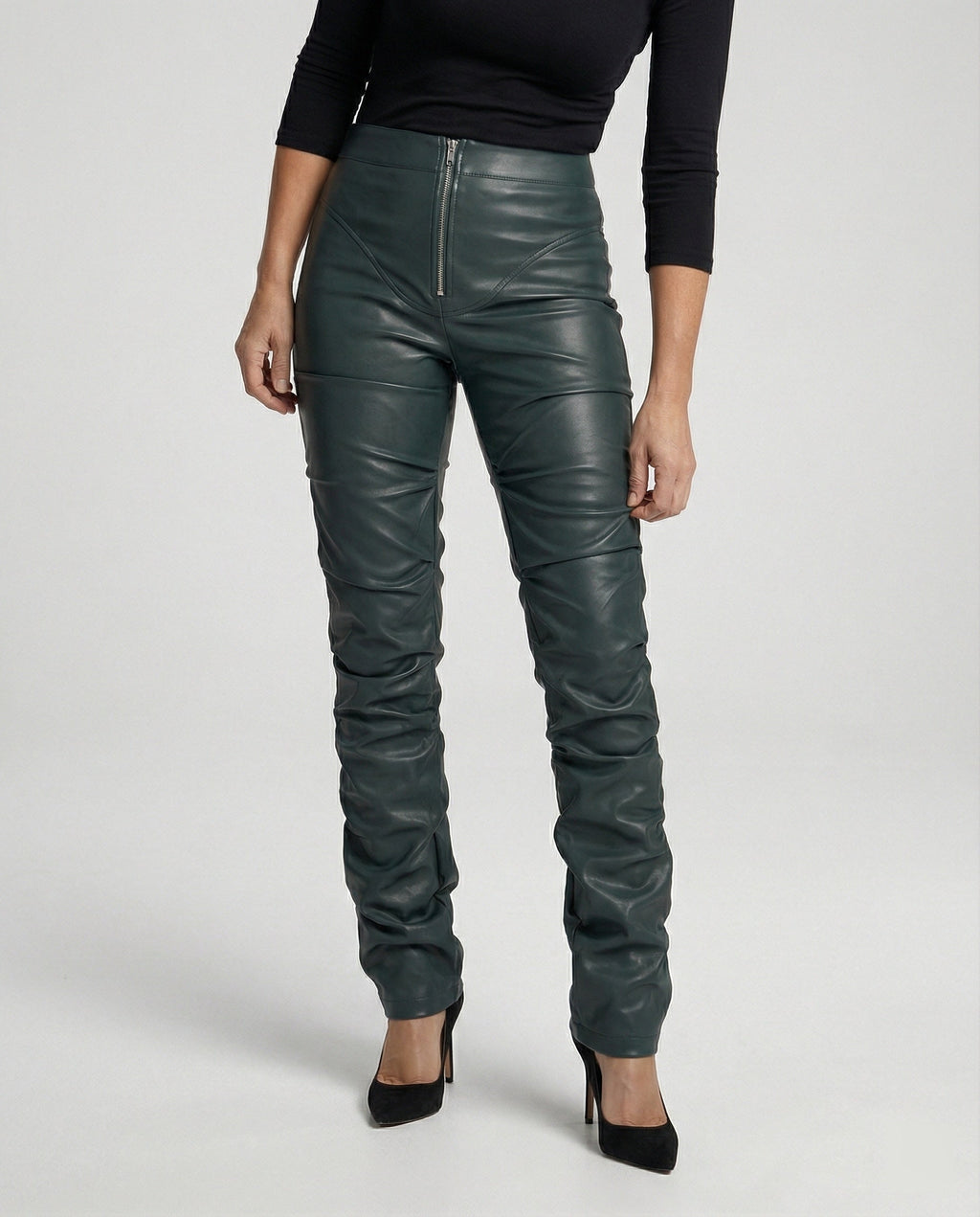 Women's High-Waist Wide-Leg Faux Leather Trousers