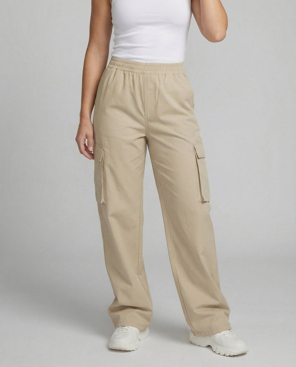 Women's Cargo Pants with Elastic Waistband and Practical Side Pockets