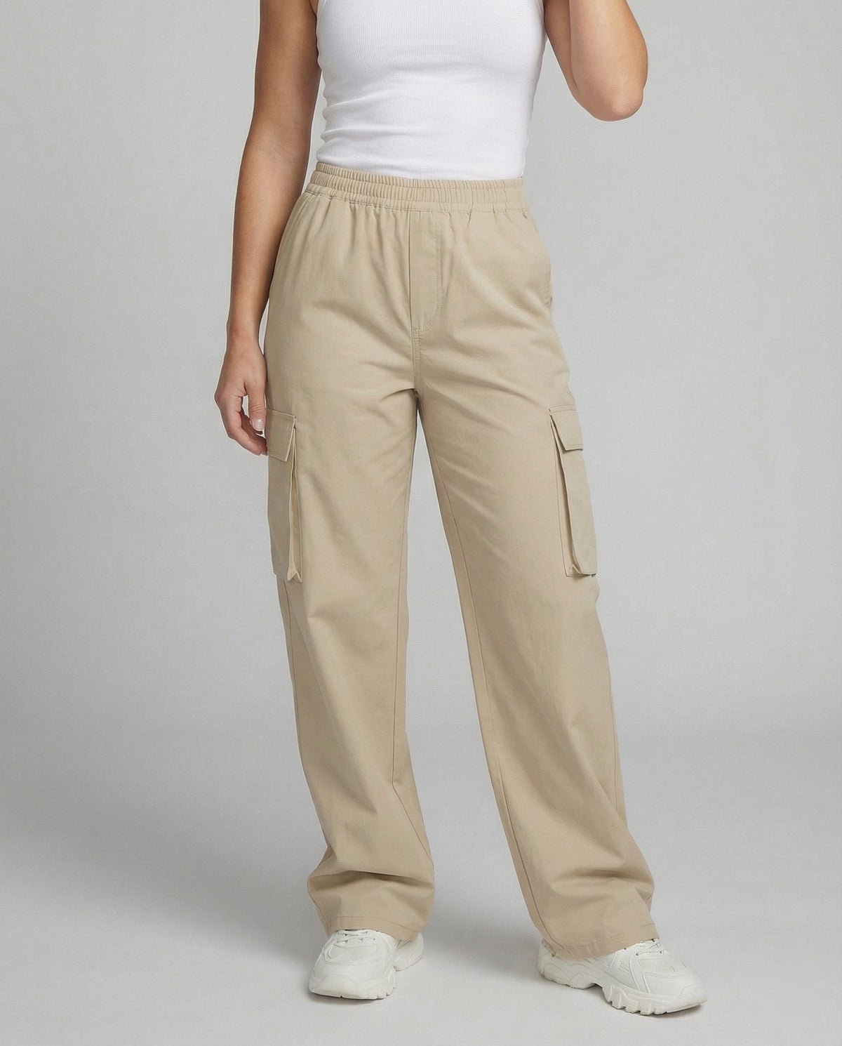 Women's Cargo Pants with Elastic Waistband and Practical Side Pockets