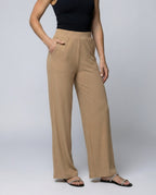 Women's Elegant Wide-Leg Summer Trousers with Fine Ribbed Texture