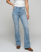 Women's High-Waisted Flared Jeans with Frayed Hem