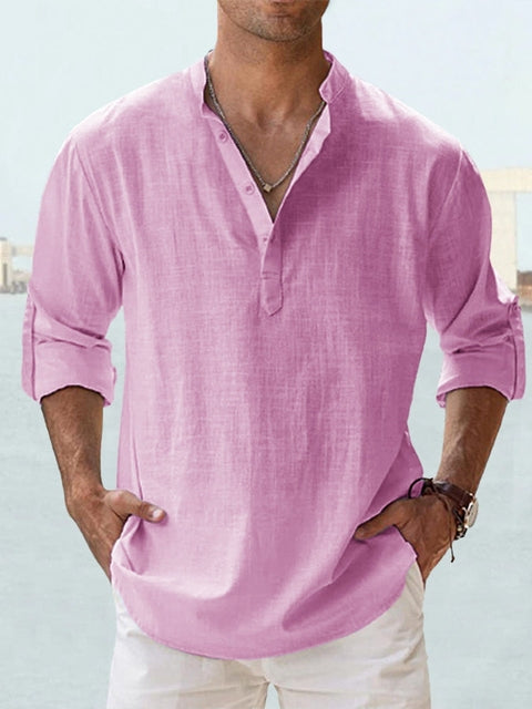 Men's Long-Sleeve Casual Shirt with Stand-up Collar