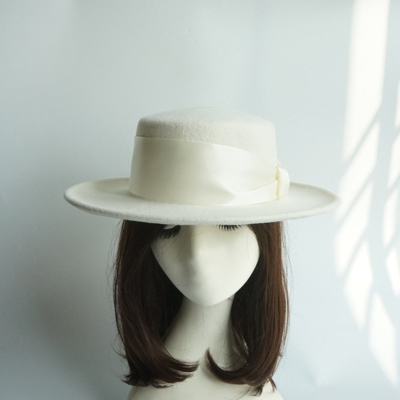 White Wool Bow Hat