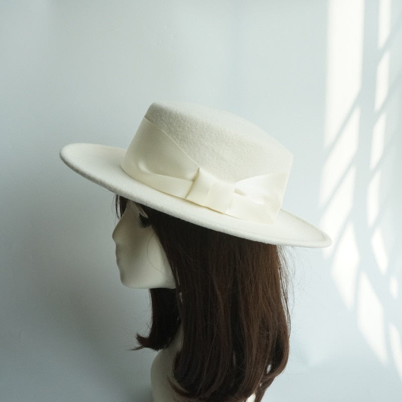 White Wool Bow Hat