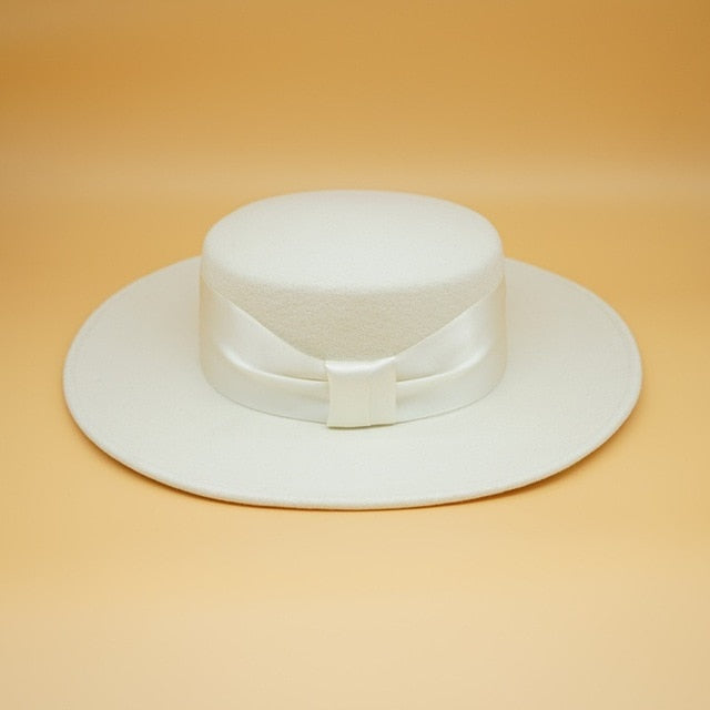 White Wool Bow Hat