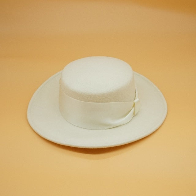 White Wool Bow Hat