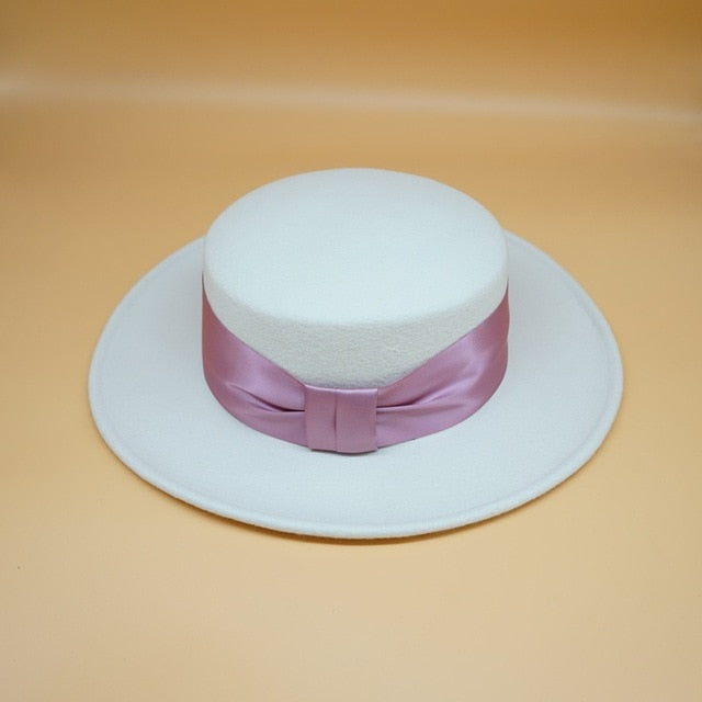 White Wool Bow Hat