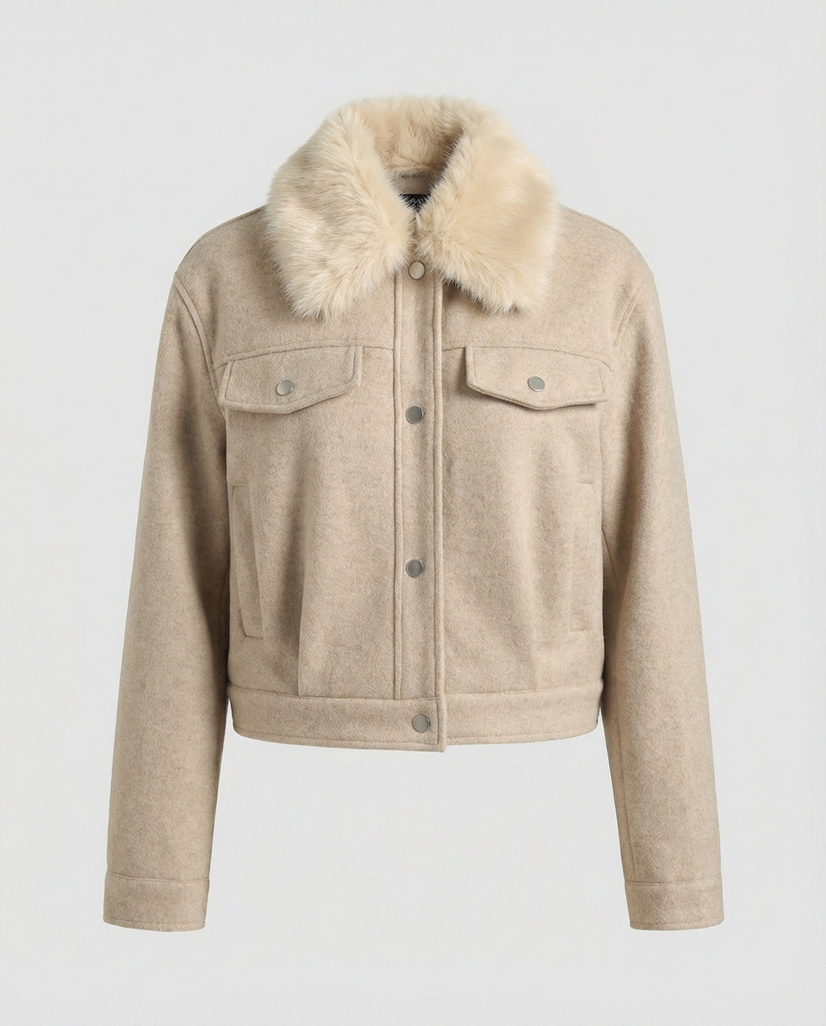 Women's Wool Jacket with Faux Fur Collar