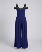 Elegant Women's Jumpsuit with Off-Shoulder Cut & Glittering Neckline