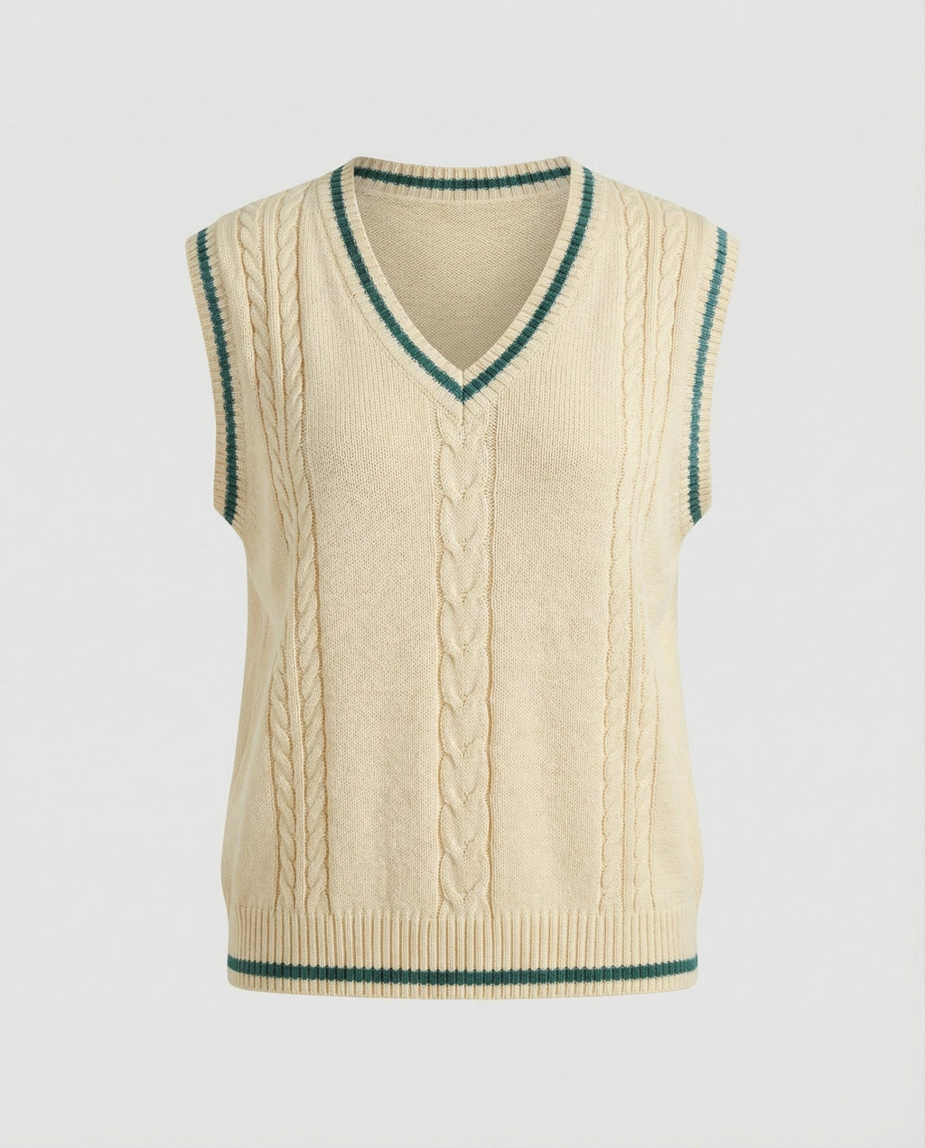 Women's Sleeveless V-Neck Knit Sweater with Cable Knit Pattern