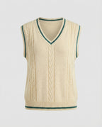 Women's Sleeveless V-Neck Knit Sweater with Cable Knit Pattern