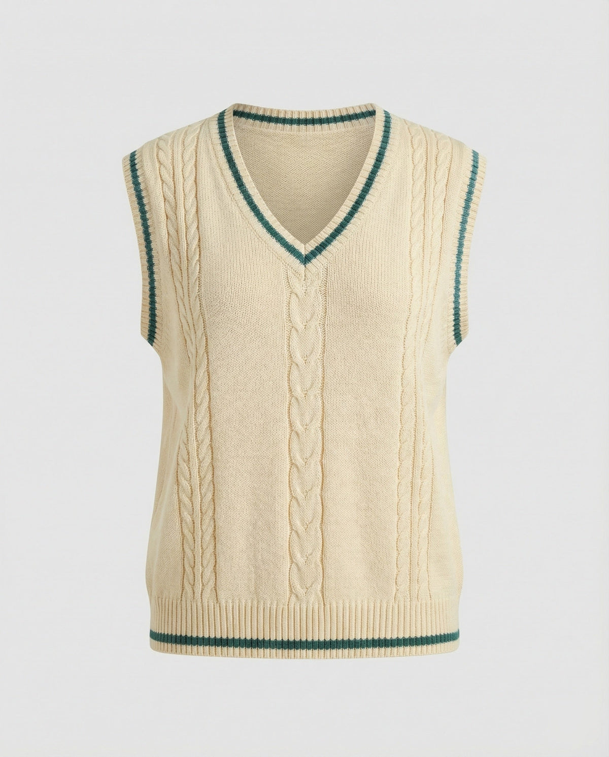 Women's Sleeveless V-Neck Knit Sweater with Cable Knit Pattern