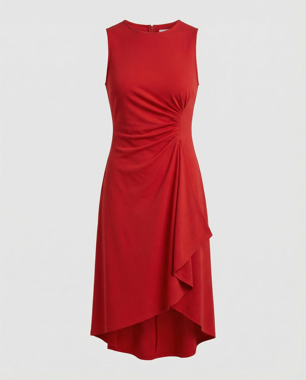 Women's Sleeveless Wrap Dress with Asymmetrical Hem and Ruching