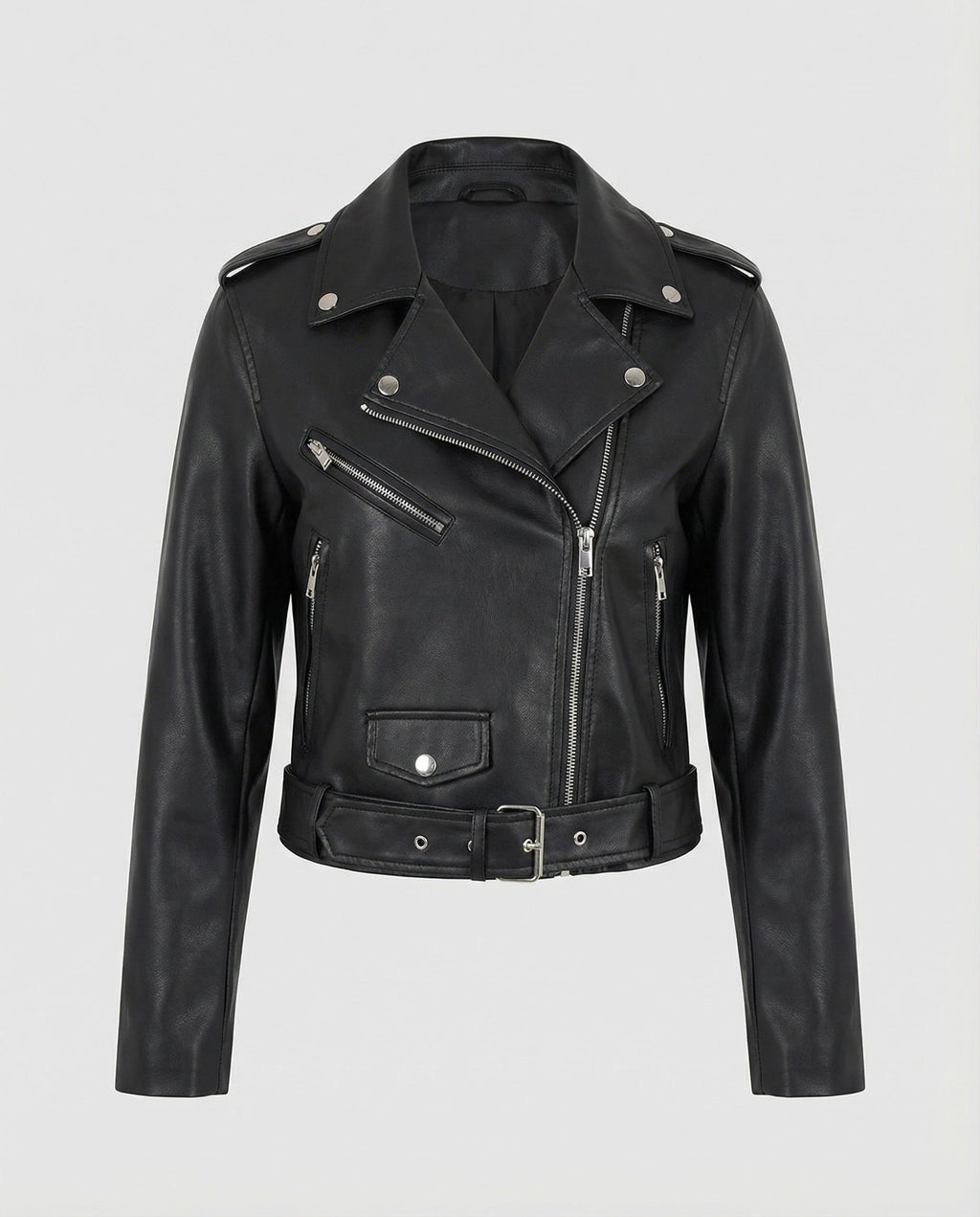 Women's Faux Leather Biker Jacket with Modern Details