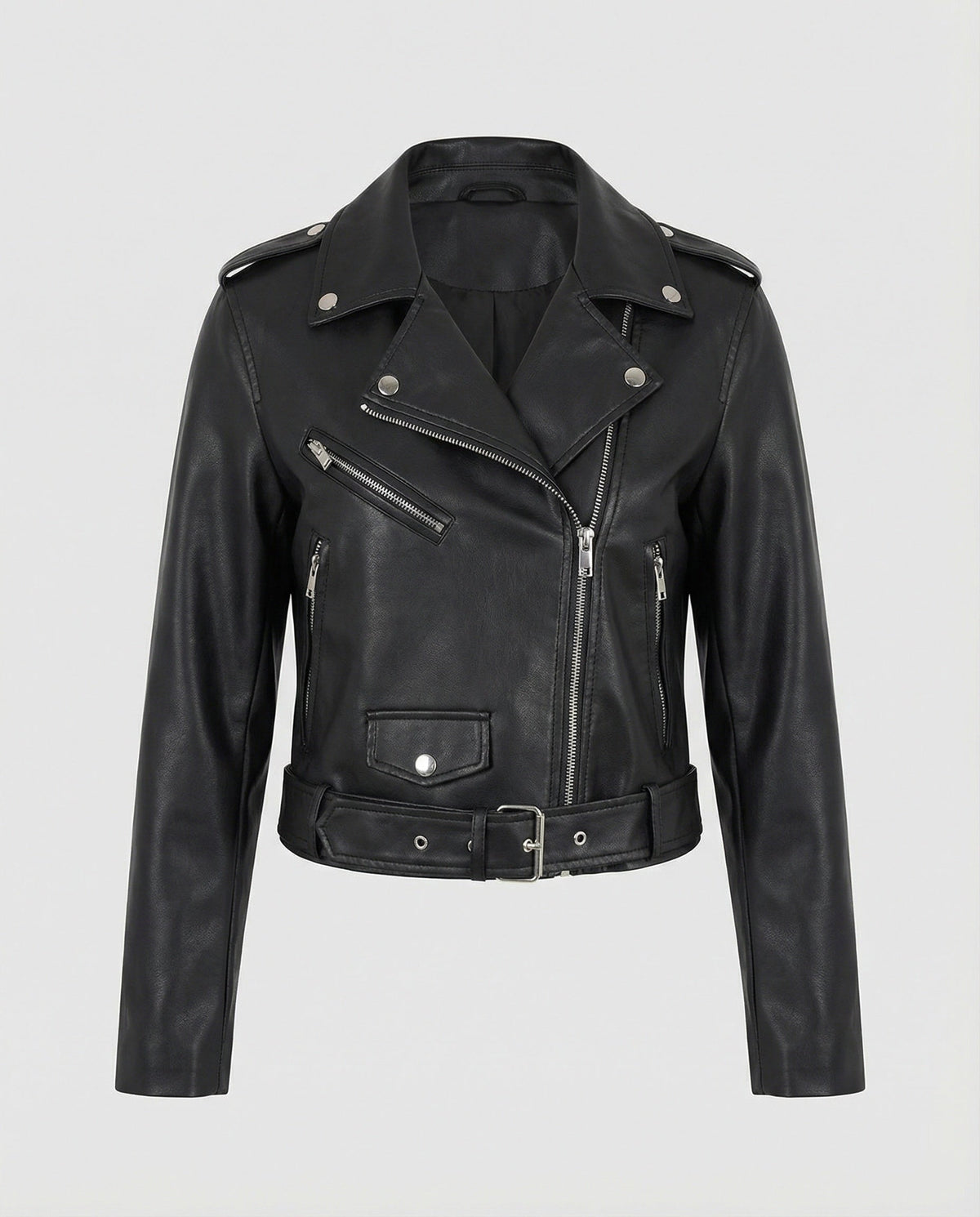 Women's Faux Leather Biker Jacket with Modern Details