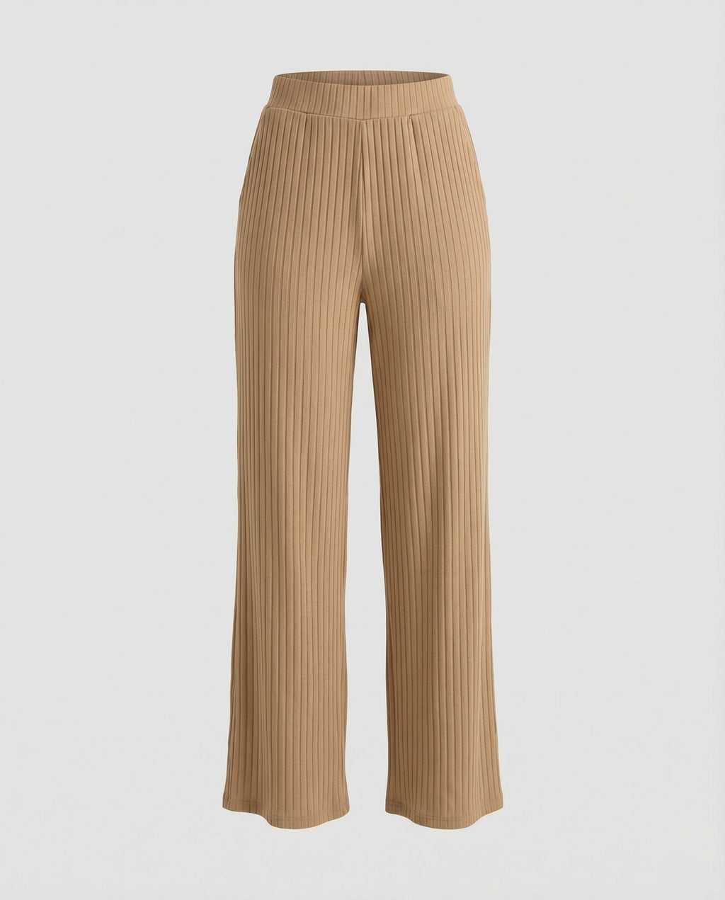 Women's Elegant Wide-Leg Summer Trousers with Fine Ribbed Texture