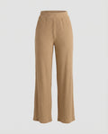 Women's Elegant Wide-Leg Summer Trousers with Fine Ribbed Texture