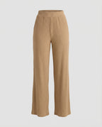 Women's Elegant Wide-Leg Summer Trousers with Fine Ribbed Texture
