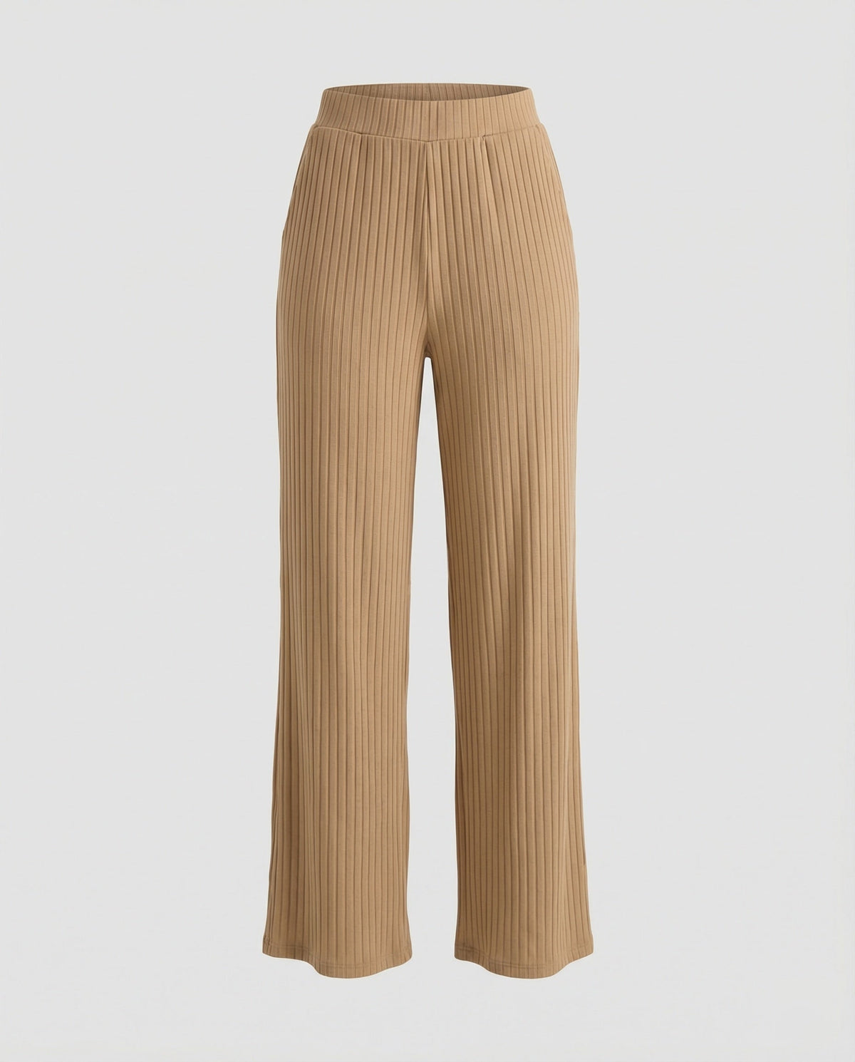 Women's Elegant Wide-Leg Summer Trousers with Fine Ribbed Texture