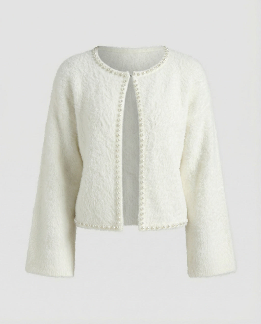 Women's Fluffy Cardigan with Pearl Detail