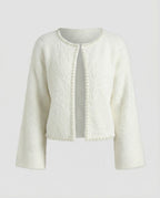 Women's Fluffy Cardigan with Pearl Detail