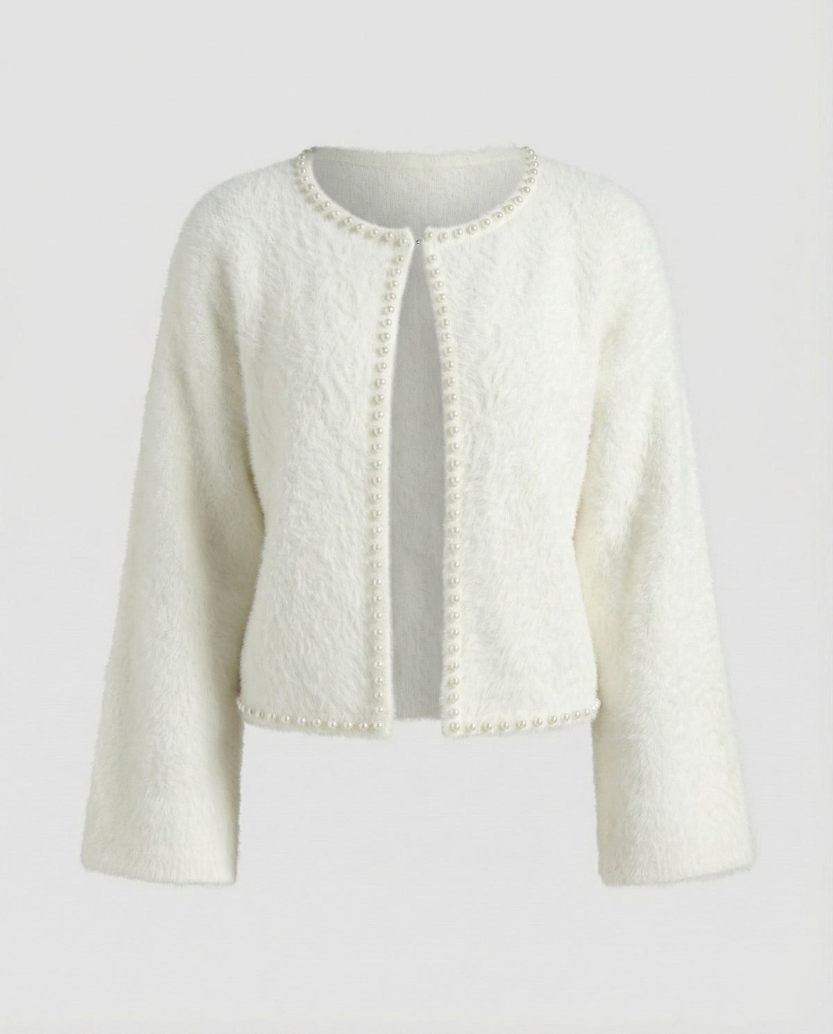 Women's Fluffy Cardigan with Pearl Detail