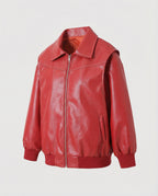 Elegant Faux Leather Jacket with High Collar