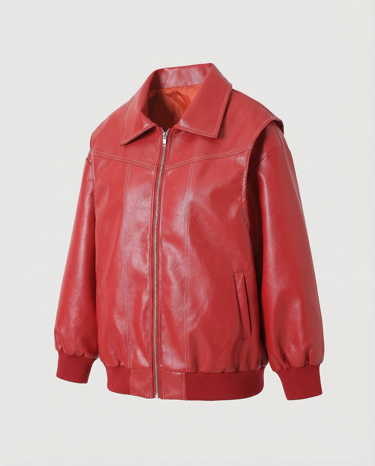 Elegant Faux Leather Jacket with High Collar