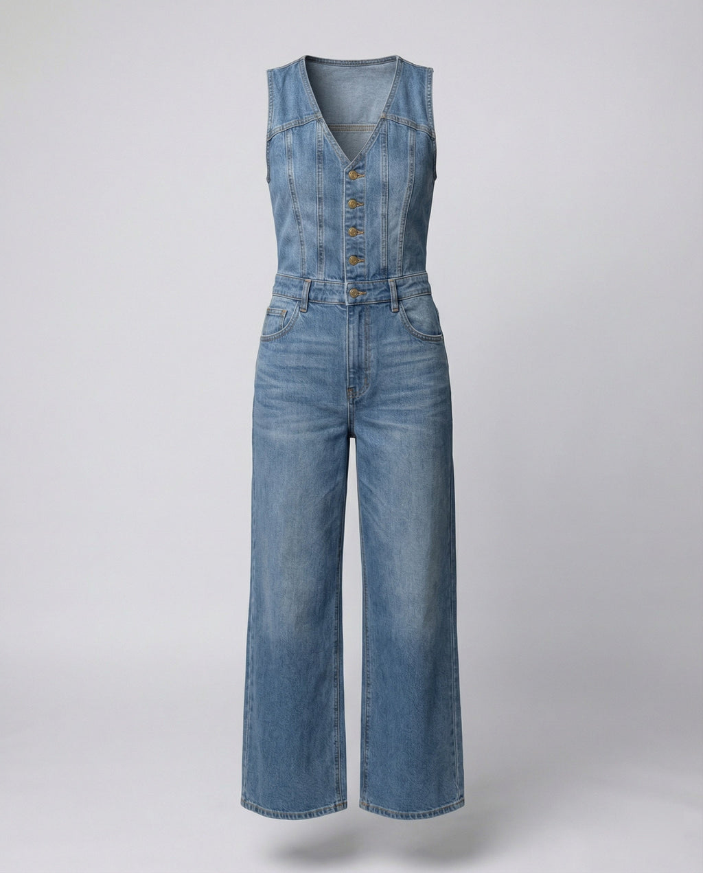 Women's Wide-Leg Jumpsuit with Elegant Button Placket