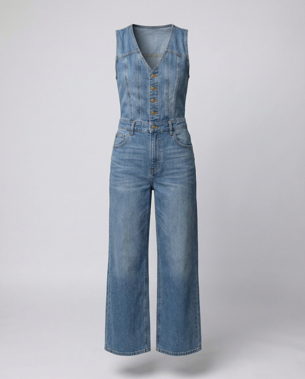 Women's Wide-Leg Jumpsuit with Elegant Button Placket