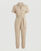 Casual Jumpsuit with Tailored Cut and Full Button Placket