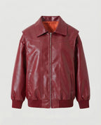 Elegant Faux Leather Jacket with High Collar