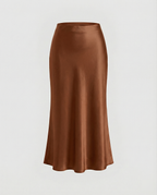 Women's Elegant Satin Midi Skirt with Flowing Cut and High Waist