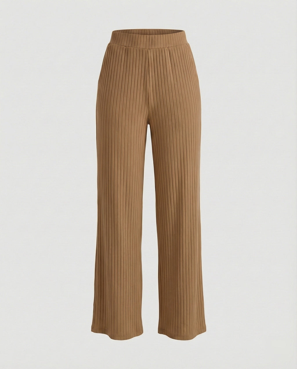 Women's Elegant Wide-Leg Summer Trousers with Fine Ribbed Texture