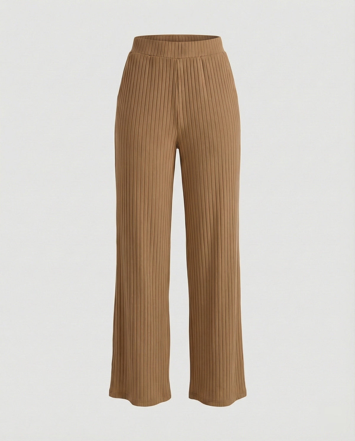 Women's Elegant Wide-Leg Summer Trousers with Fine Ribbed Texture