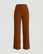 Women's Elegant Wide-Leg Summer Trousers with Fine Ribbed Texture