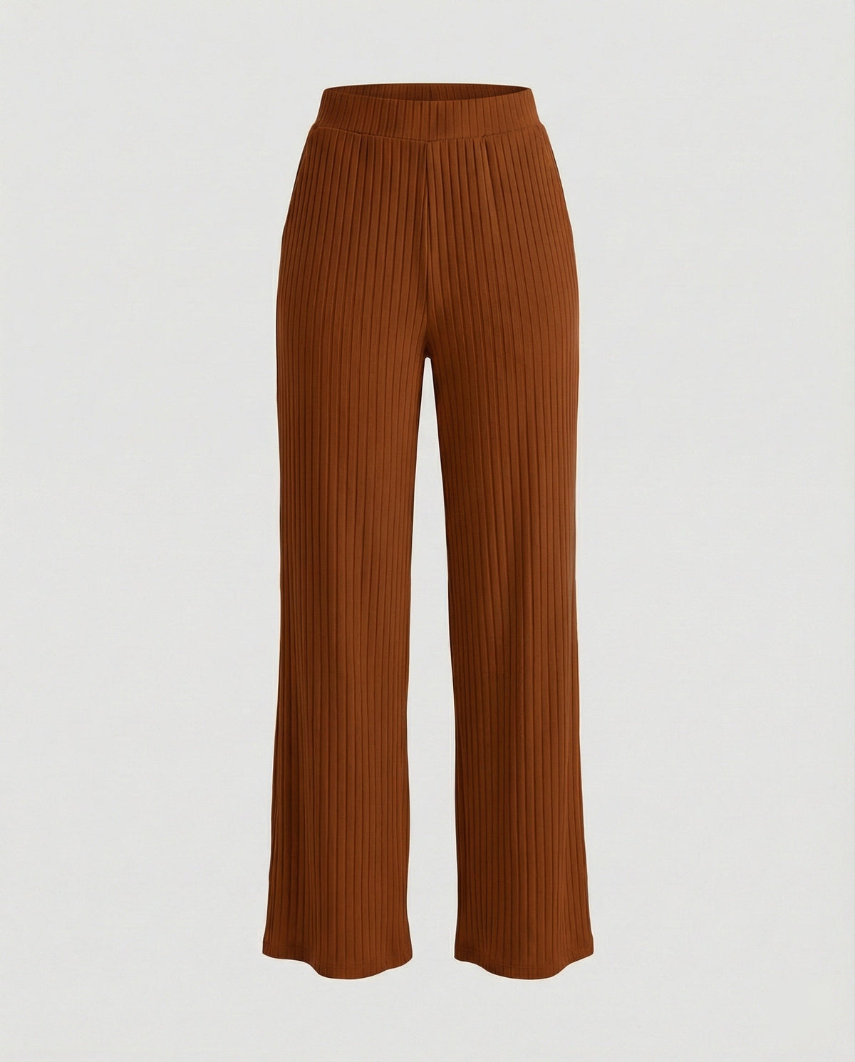 Women's Elegant Wide-Leg Summer Trousers with Fine Ribbed Texture