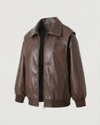 Elegant Faux Leather Jacket with High Collar