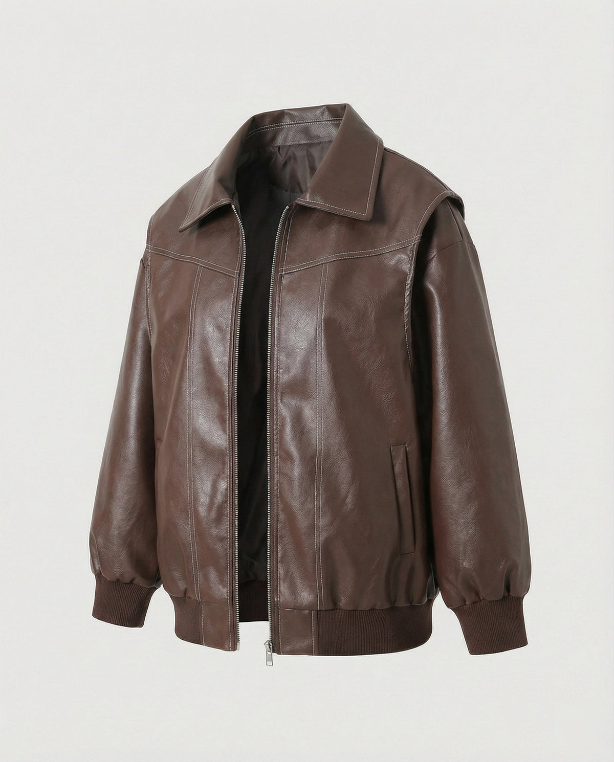 Elegant Faux Leather Jacket with High Collar